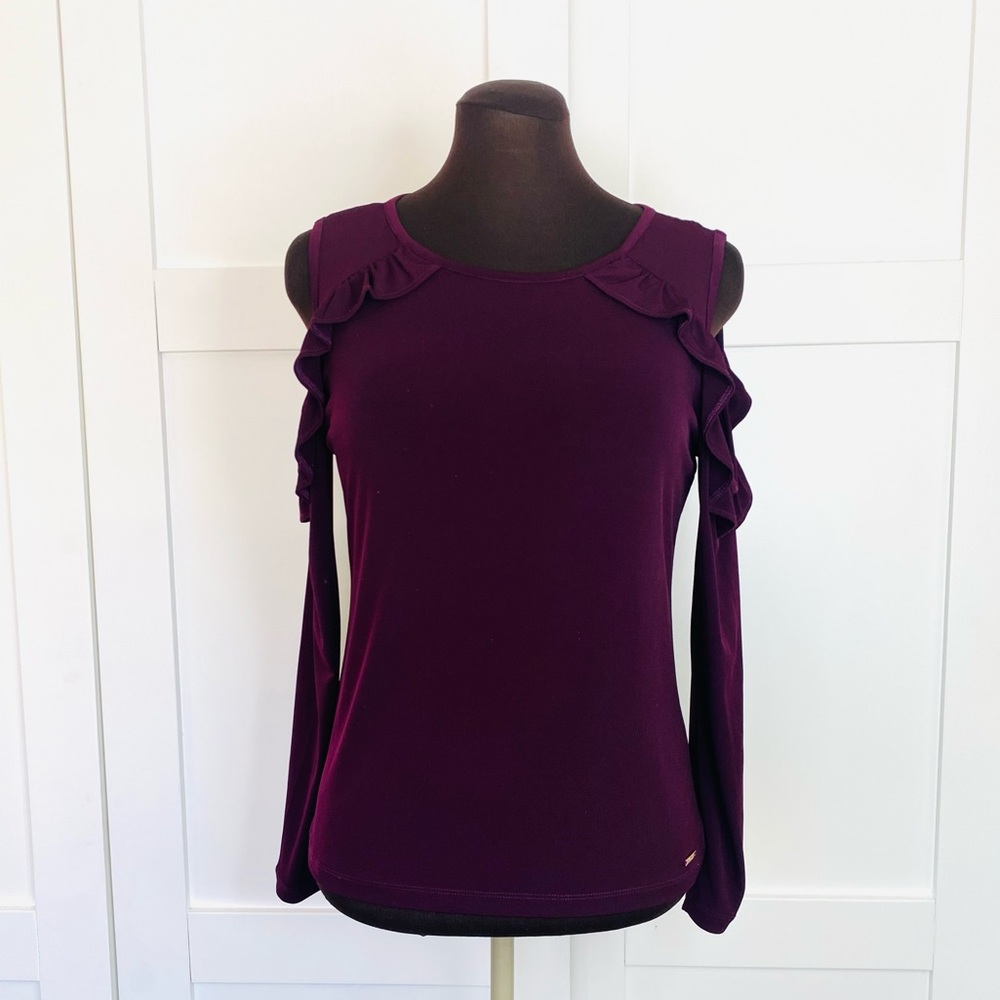 Ivanka Trump Cold Shoulder Ruffle Top Blouse - Picture 8 of 11
